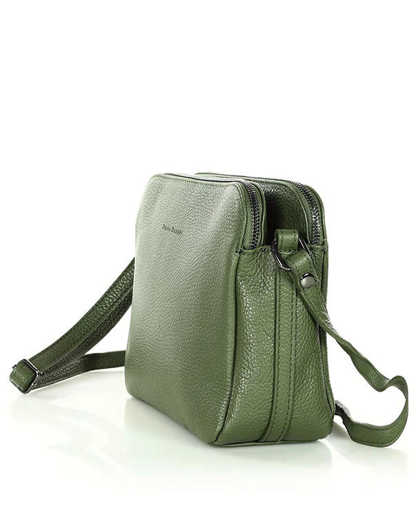 Torebka skórzana crossbody listonoszka dwie komory - MARCO MAZZINI militarny zielony