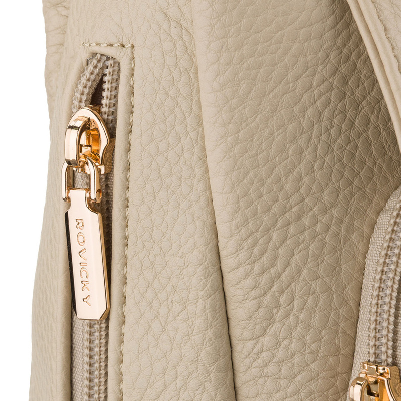 Pojemna, beżowa torebka damska na ramię z kieszeniami - Rovicky