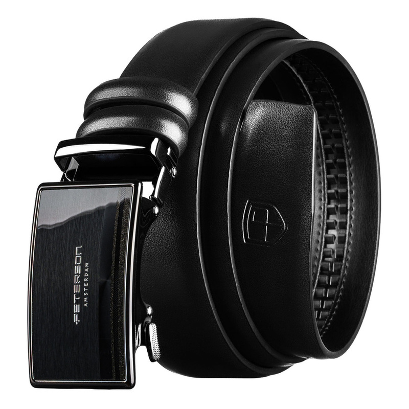 Skórzany pasek męski w czarnym kolorze z automatyczną klamrą - Peterson