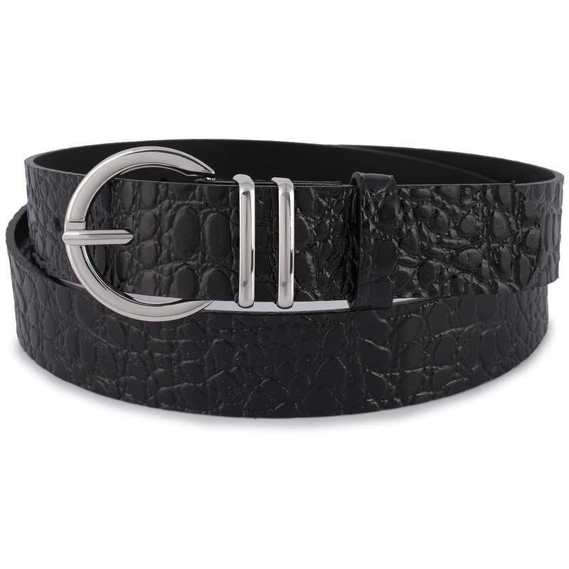 Skórzany pasek damski do spodni sukienki skóra croco czarna 3 cm Beltimore E54 : Kolory - czarny, Rozmiar pasków - r.110-125 cm