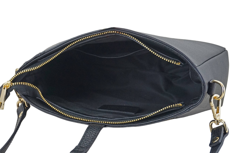 Torebka skórzana z ozdobnym frędzlem - Czarna