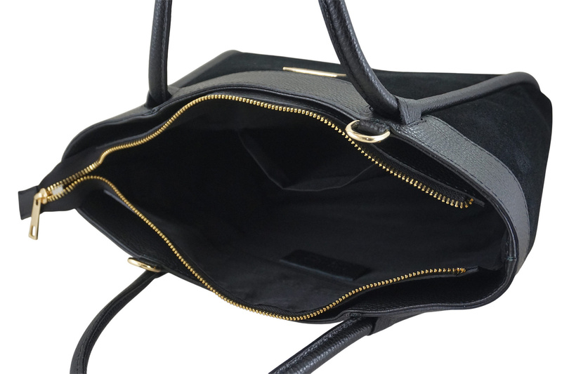 Elegancka torebka ze skóry zamszowej - Czarna