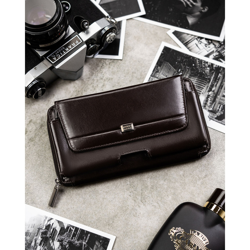 Skórzana, brązowa saszetka męska z systemem RFID - Rovicky