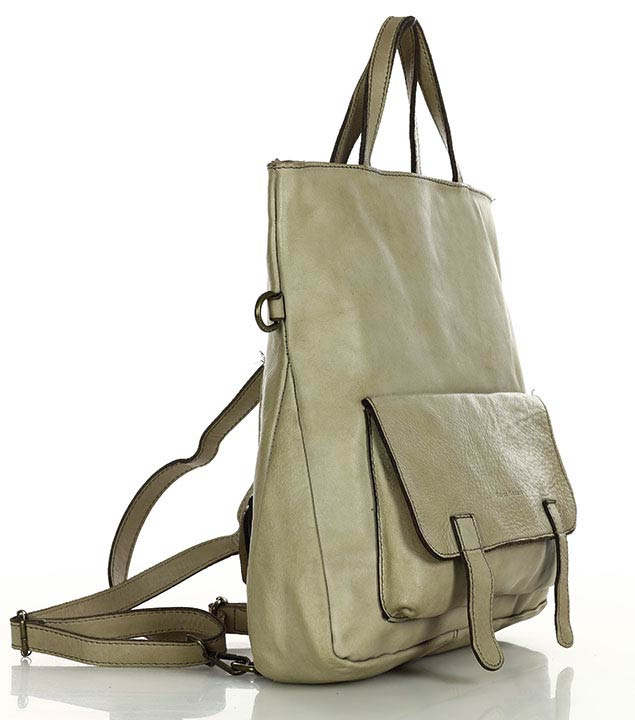 Skórzana torebka plecak z kieszenią z przodu - MARCO MAZZINI beż taupe