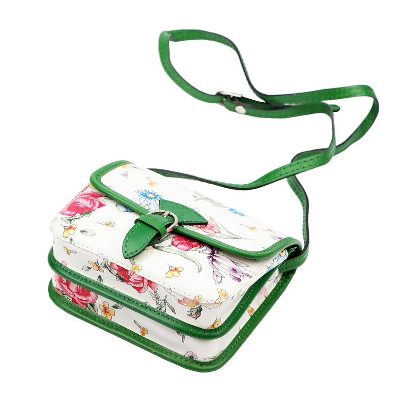 Skórzana damska listonoszka torebka przez ramię w kwiaty Gregorio