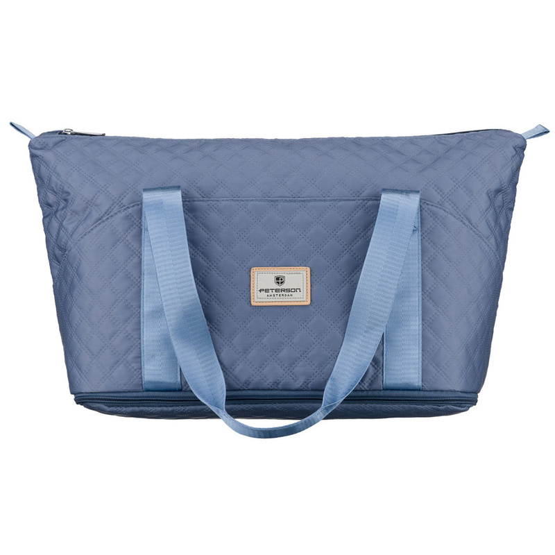 Treningowa torba wykonana z poliestru w niebieskim kolorze, wyposażona w uchwyt na walizkę - Peterson