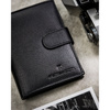 Zestaw prezentowy: skórzany, pionowy portfel męski w czarnym kolorze z systemem RFID i pasek ze skóry ekologicznej - Peterson