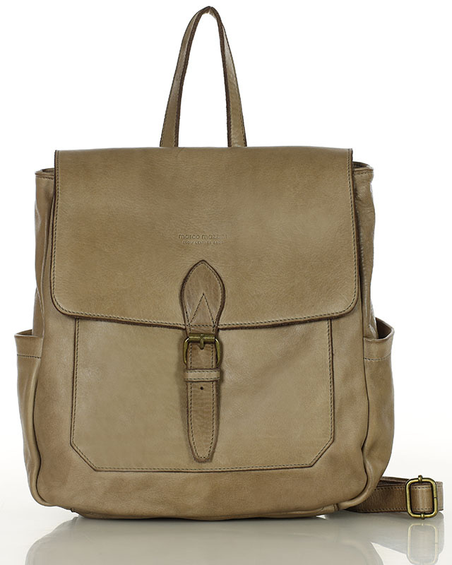 Plecak skórzany handmade z kieszeniami  - MARCO MAZZINI beż cappuccino