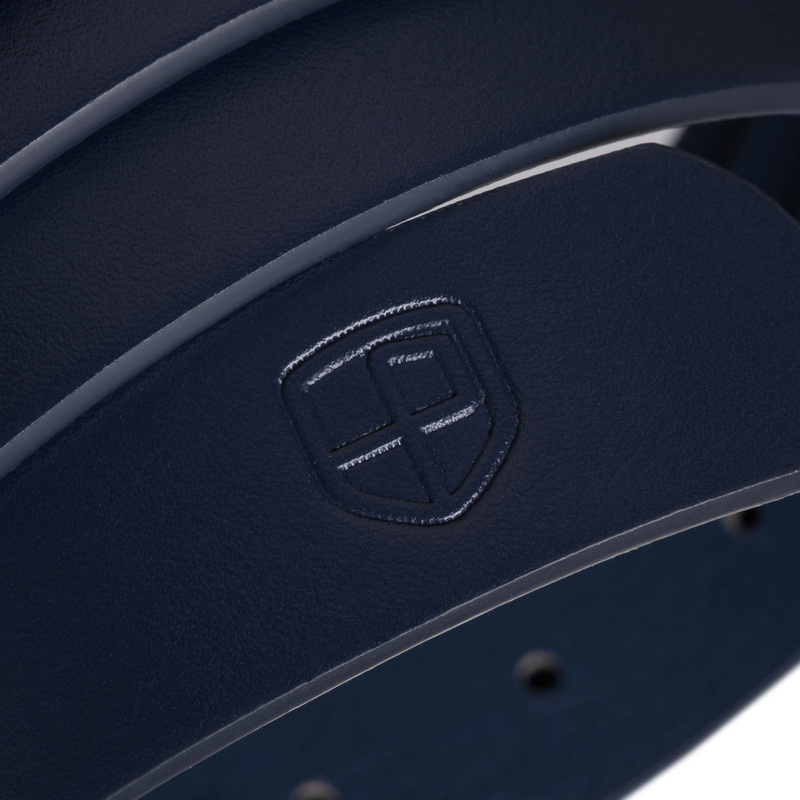 Granatowy pasek damski ze skóry ekologicznej ze srebrną klamrą - Peterson