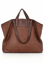 Torba damska pleciona shopper & shoulder leather bag MAZZINI brąz