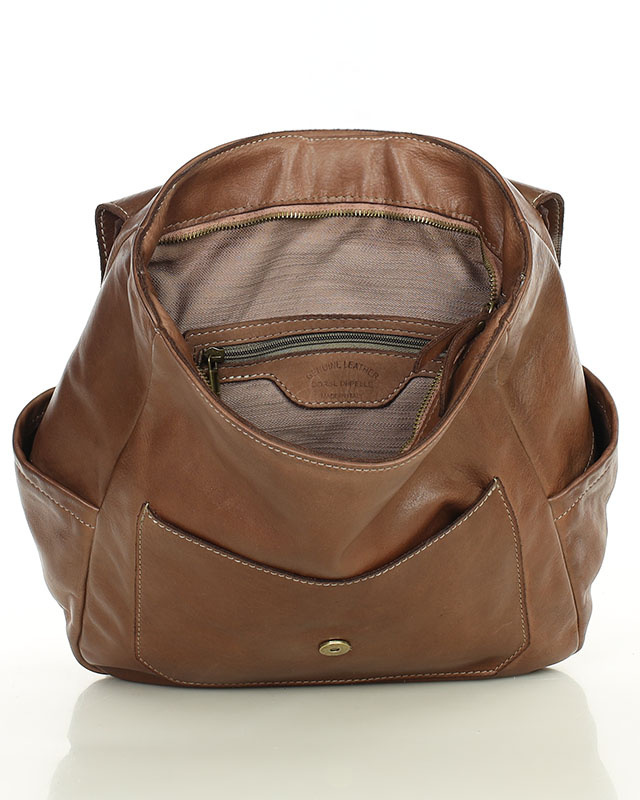 Plecak skórzany handmade z kieszeniami  - MARCO MAZZINI czekoladowy brąz