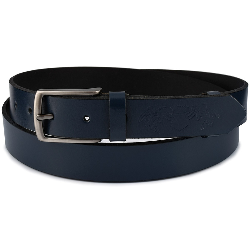 Beltimore skórzany pasek męski granatowy wąski E12 : Kolory - granatowy, Rozmiar pasków - r.90-105 cm