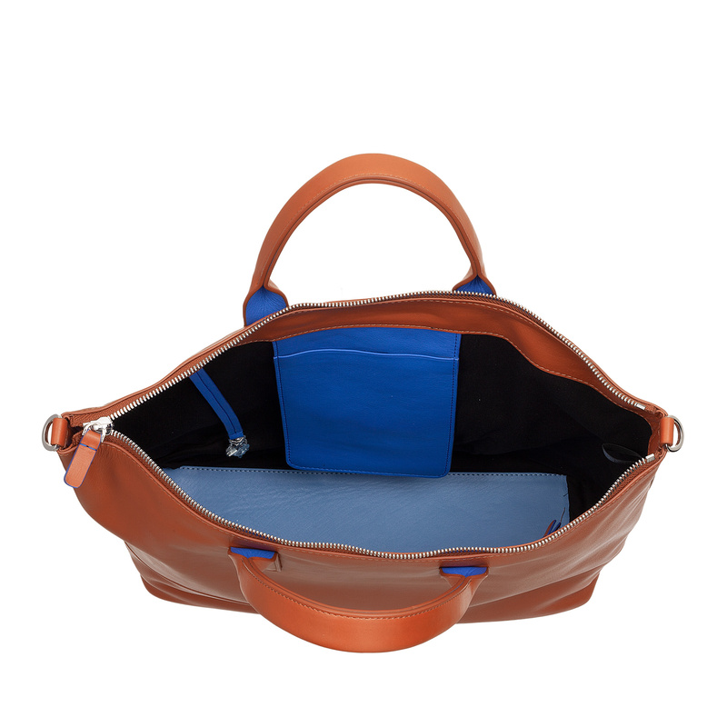 DuDu Duża damska shopperbag skóra naturalna z paskiem i kieszeniami