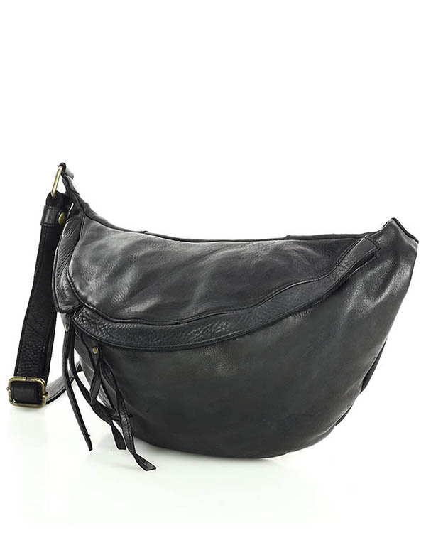 Uniwersalna torebka nerka półksiężyc crossbody runway - skóra naturalna Marco Mazzini czarny