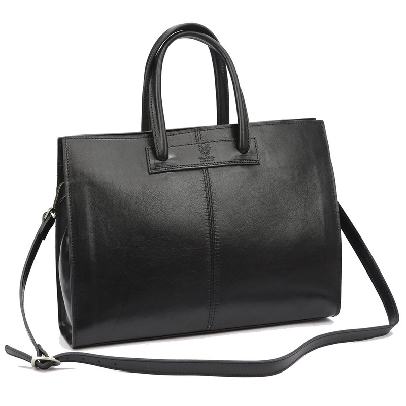 Florence Duża Damska skórzana torebka na dokumenty do pracy z paskiem