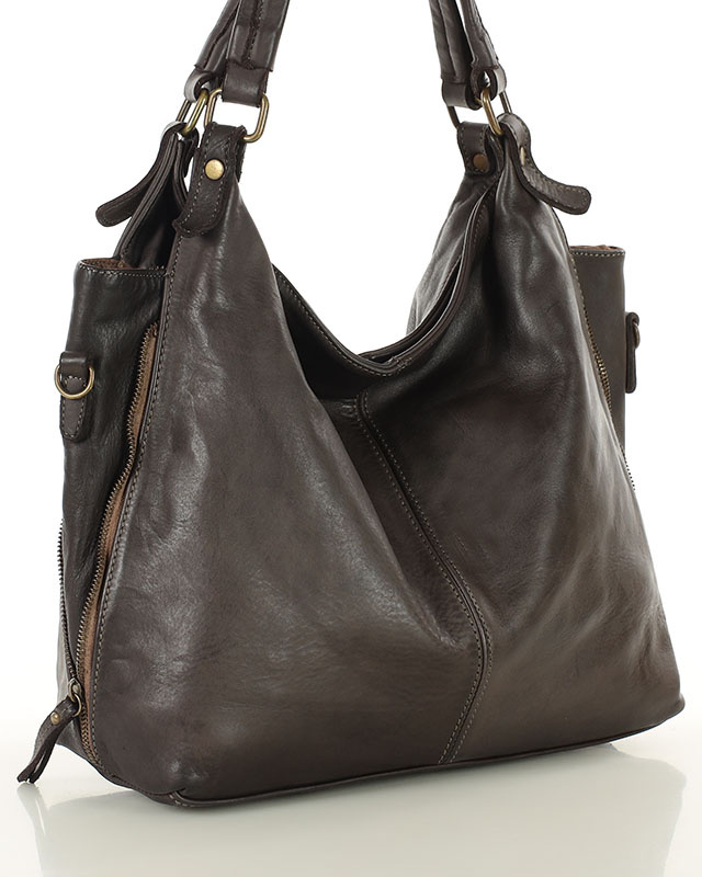 Torba skórzana wysokogatunkowa na ramię styl miejski shoulder leather bag - MARCO MAZZINI brąz caffe