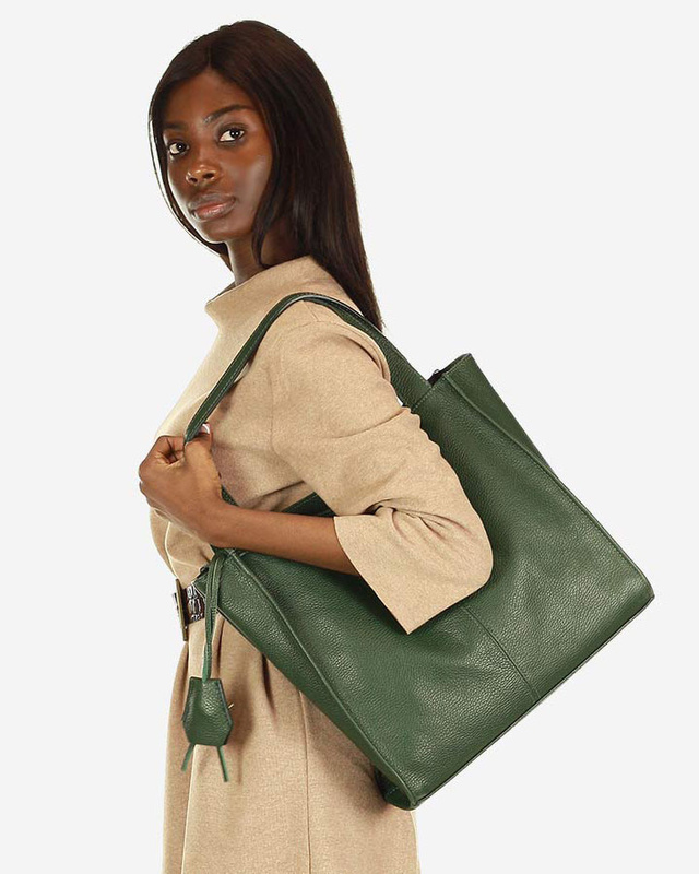 Modna torebka damska skórzany shopper bag - MARCO MAZZINI Portofino Max ciemny zielony