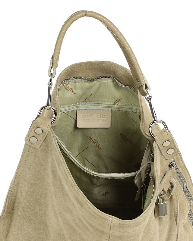 Torebka skórzana ponadczasowy design worek na ramię XL hobo leather bag - MARCO MAZZINI nubuk beżowa