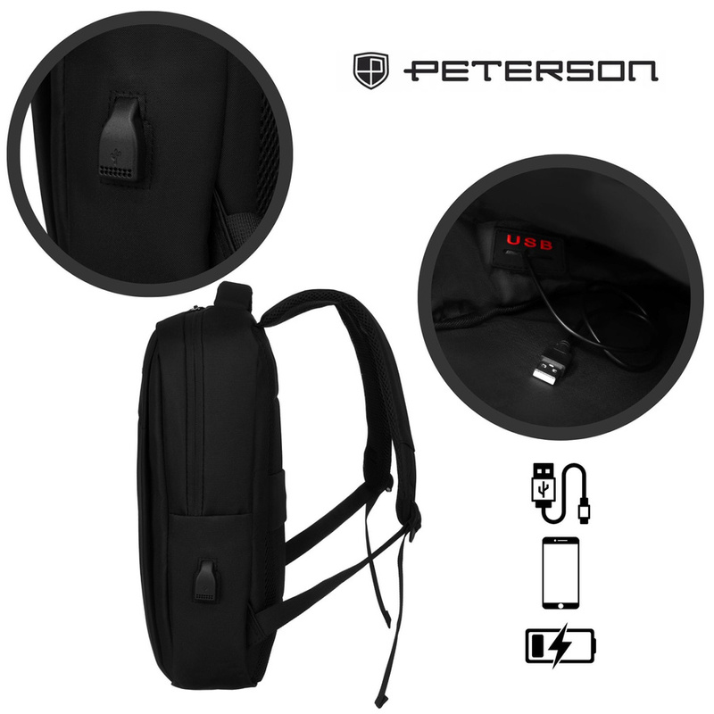Minimalistyczny plecak podróżny z portem USB - Peterson