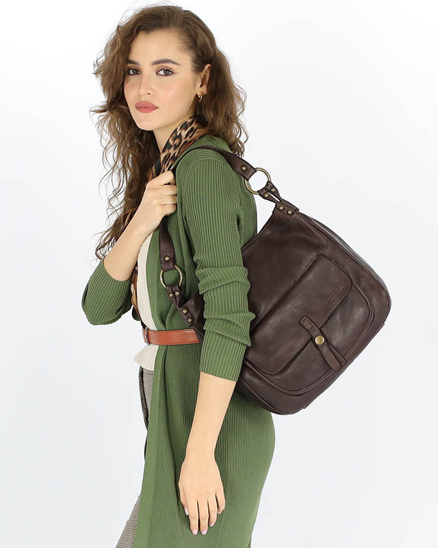 Torebka worek skóra naturalna hobo bag - MARCO MAZZINI brąz