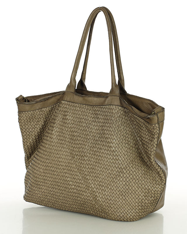 Duża torba shopper z plecionej skóry naturalnej - MARCO MAZZINI beżowa
