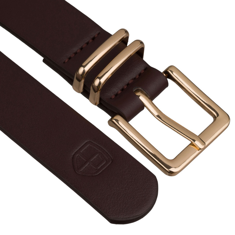 Brązowy, wąski pasek damski ze skóry ekologicznej - Peterson