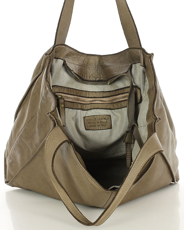 MARCO MAZZINI Torebka miejski shopper bag skóra naturalna handmade beżowa cappuccino