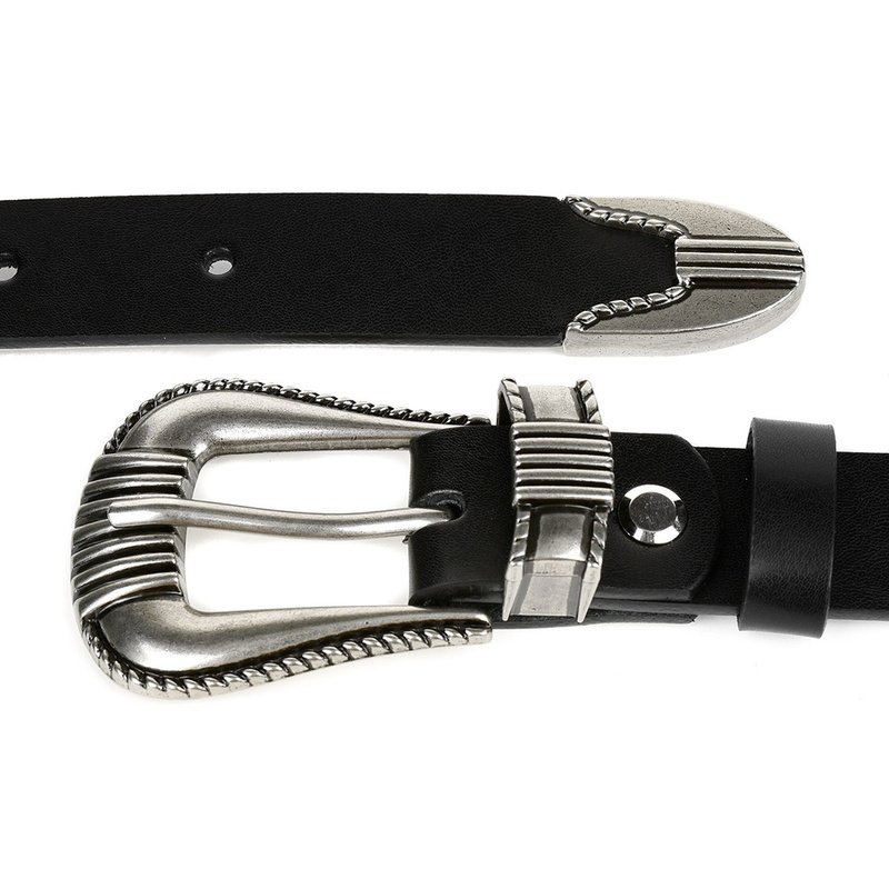 Skórzany pasek damski podkowa kowbojski BELTIMORE D61 : Kolory - czarny, Rozmiar pasków - r.85-100 cm
