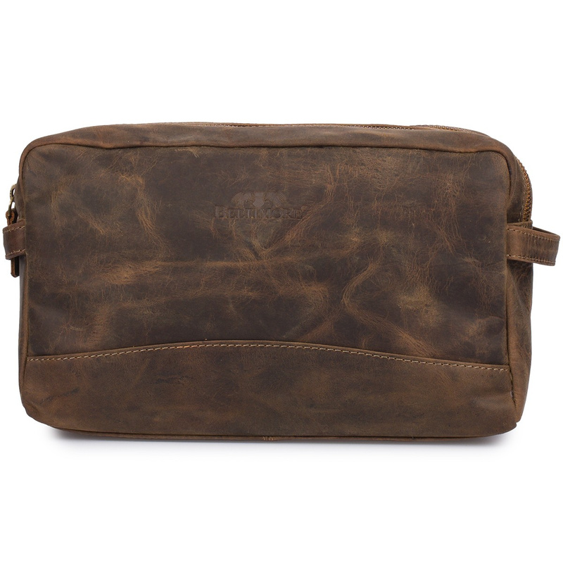 Kosmetyczka skórzana brązowa nubuk saszetka podróżna duża Beltimore J49