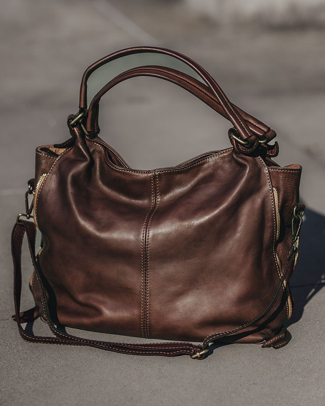 Torba skórzana wysokogatunkowa na ramię styl miejski shoulder leather bag - MARCO MAZZINI czekoladowy brąz