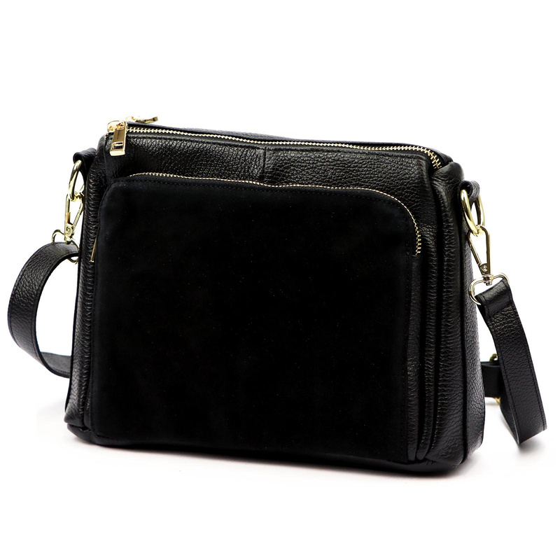 Luka damska listonoszka na ramię skóra naturalna dwie komory trzy kieszenie