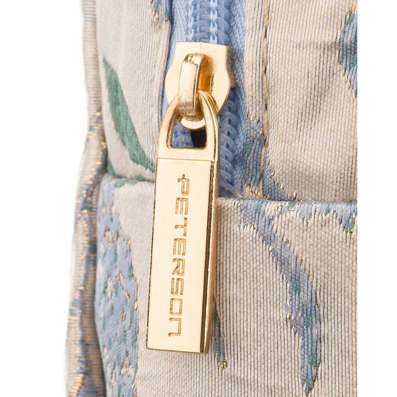 Kosmetyczka z poliestru w błękitnym kolorze, jednokomorowa i ozdobiona kwiatowym wzorem - Peterson