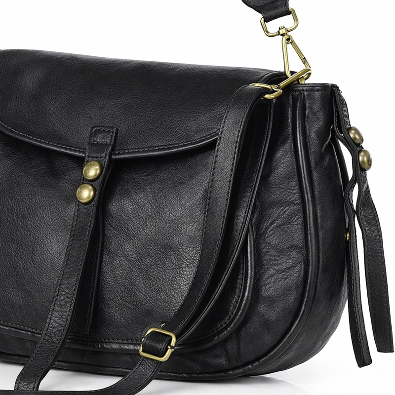 Mazzini Torebka classic saddle bag ze skóry naturalnej na ramie czarna