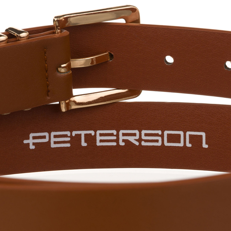 Wąski pasek damski ze skóry ekologicznej w jasnobrązowym kolorze - Peterson