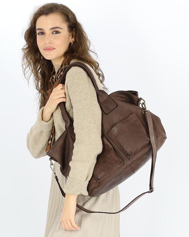 Torebka skórzana shopper bag - MARCO MAZZINI czekoladowy brąz