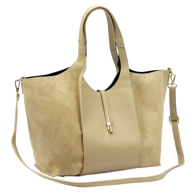 Vera Pelle damska torebka na ramię skóra naturalna shopperbag z paskiem