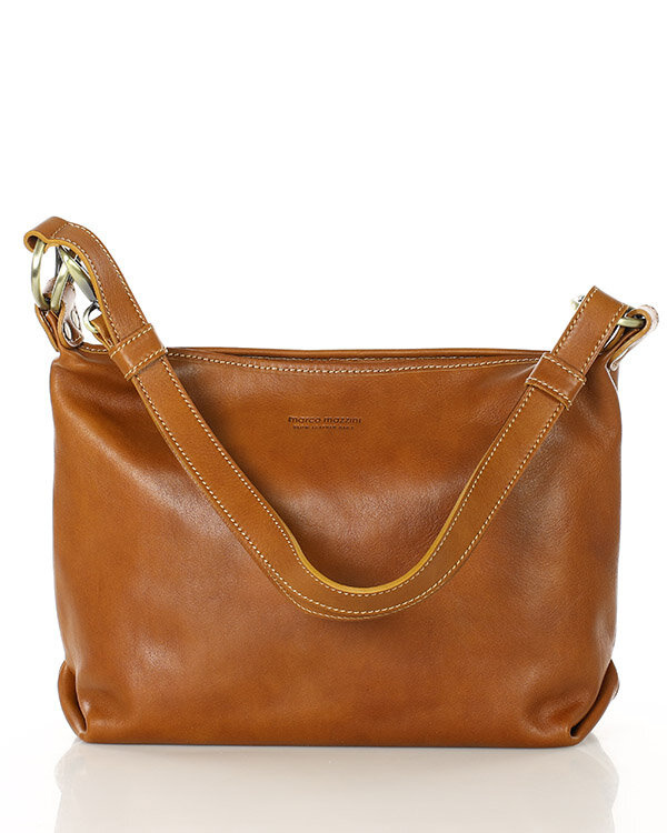 Luksusowa torebka skórzana na długim pasku z regulacją - MARCO MAZZINI camelowa