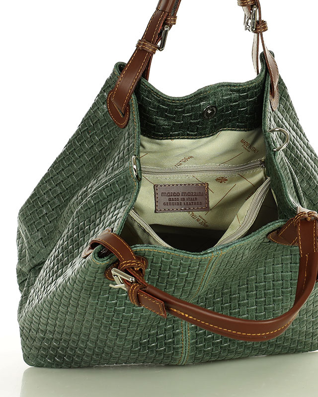 Modna torebka damska skórzany koszyk MARCO MAZZINI - Carina Treccia ciemny brąz caffe