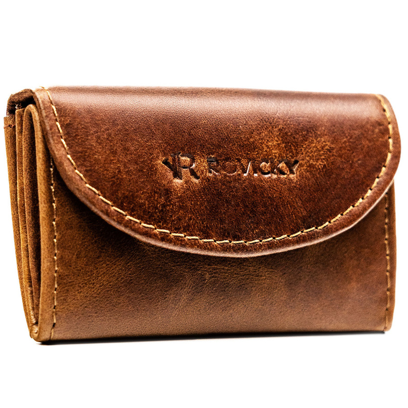 Skórzany, brązowy portfel męski wyposażony w system RFID - Rovicky