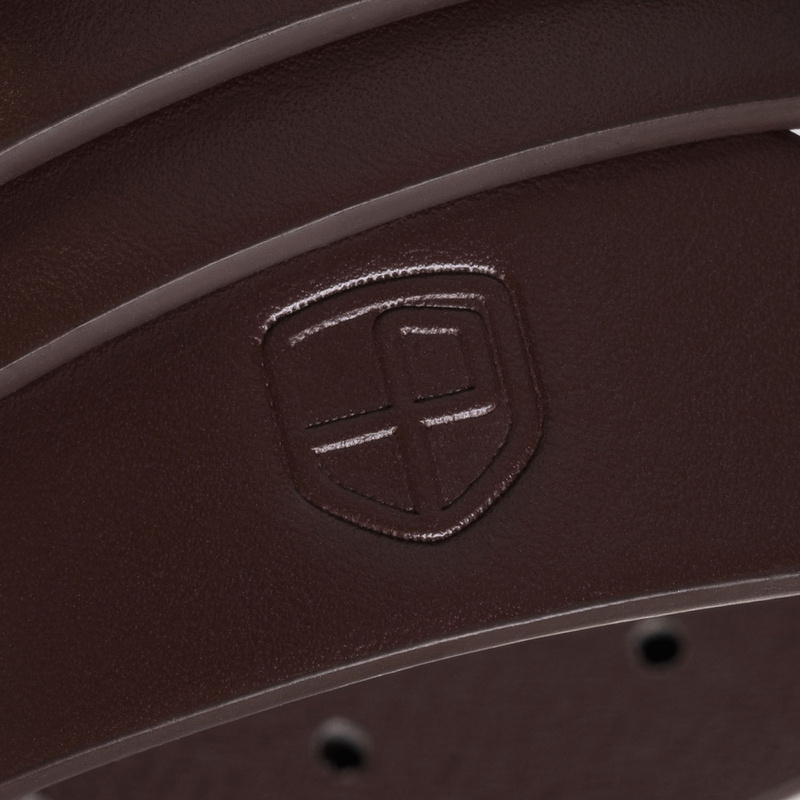 Brązowy, wąski pasek damski ze skóry ekologicznej - Peterson