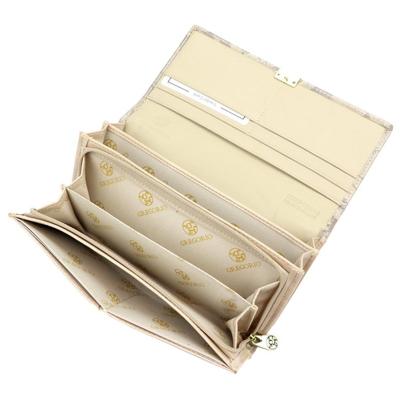 Gregorio podłużny damski portfel duży skóra naturalna kwiatowy wzór