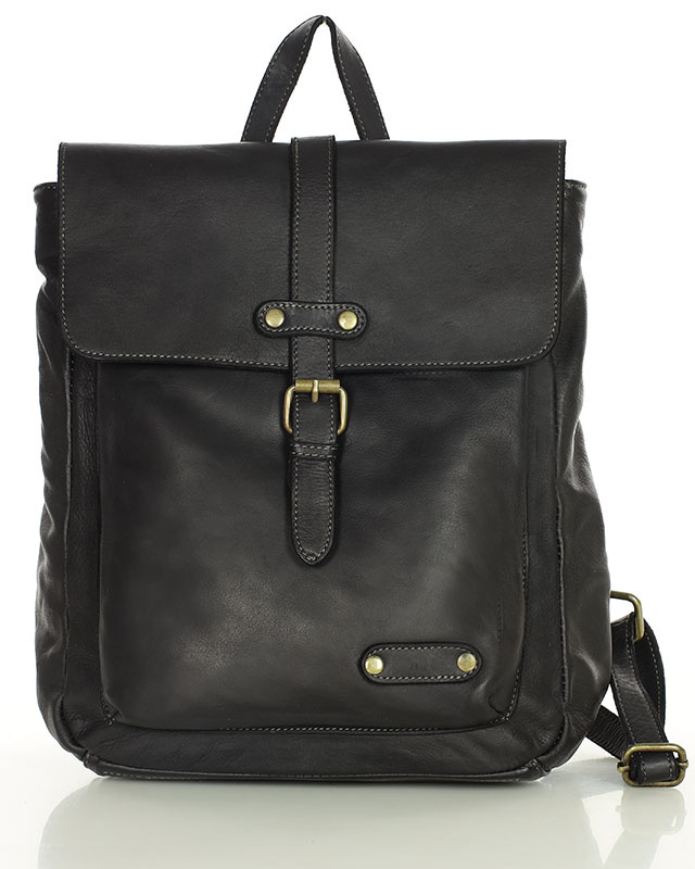 MARCO MAZZINI Miejski plecak skórzany w stylu old look handmade leather czarny