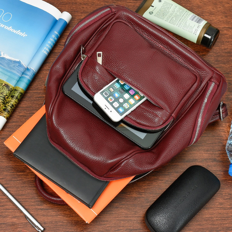 Włoski plecak skórzany damski skóra naturalna bordowy U21