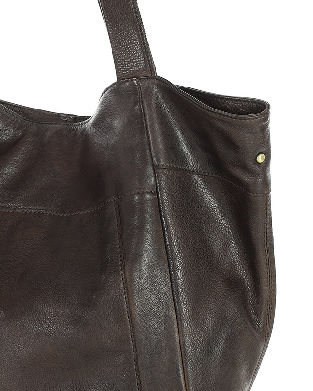 Duża skórzana torebka shopper z kieszenią - MARCO MAZZINI czekoladowy brąz