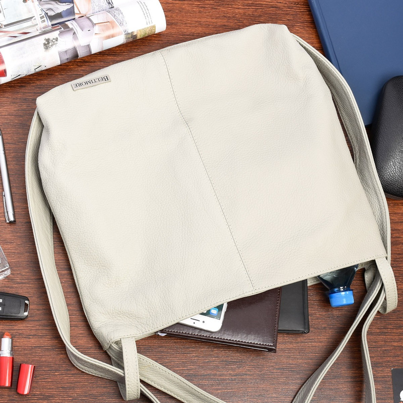 Polska Plecak Torebka Skórzana damska A4 worek jasnoszara U37