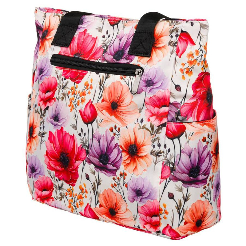 Torba materiałowa shopper w kwiaty z szerokim paskiem - Rovicky