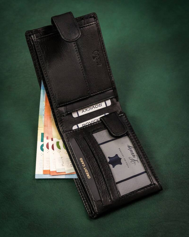 Rozbudowany zgrabny męski portfel skórzany Rovicky