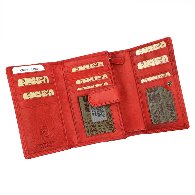 Route 66 damski portfel podłużny skóra naturalna pojemna portmonetka