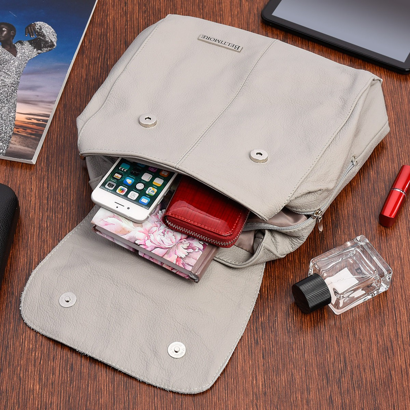 Beltimore plecak skórzany damski z klapą solidny jasno- szary S41