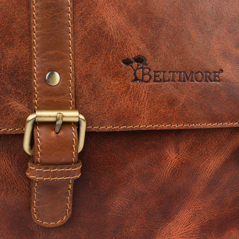 Torba męska skórzana na laptopa ramię komputer duża nubuk brązowa Beltimore N16